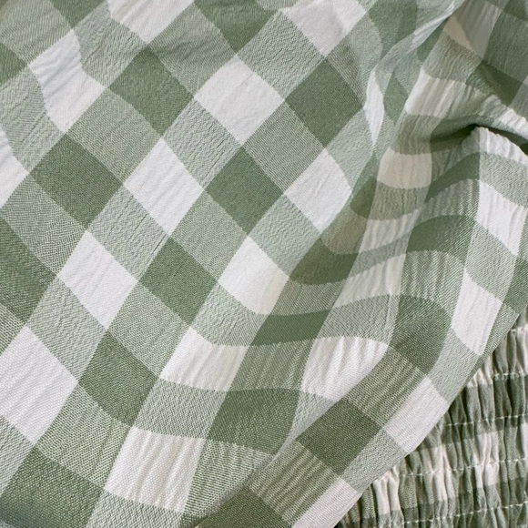 SHEIN Green & White Gingham Print Twist Front Puff Sleeve Crop Top Size 11-12Y☀️ - Picture 13 of 17